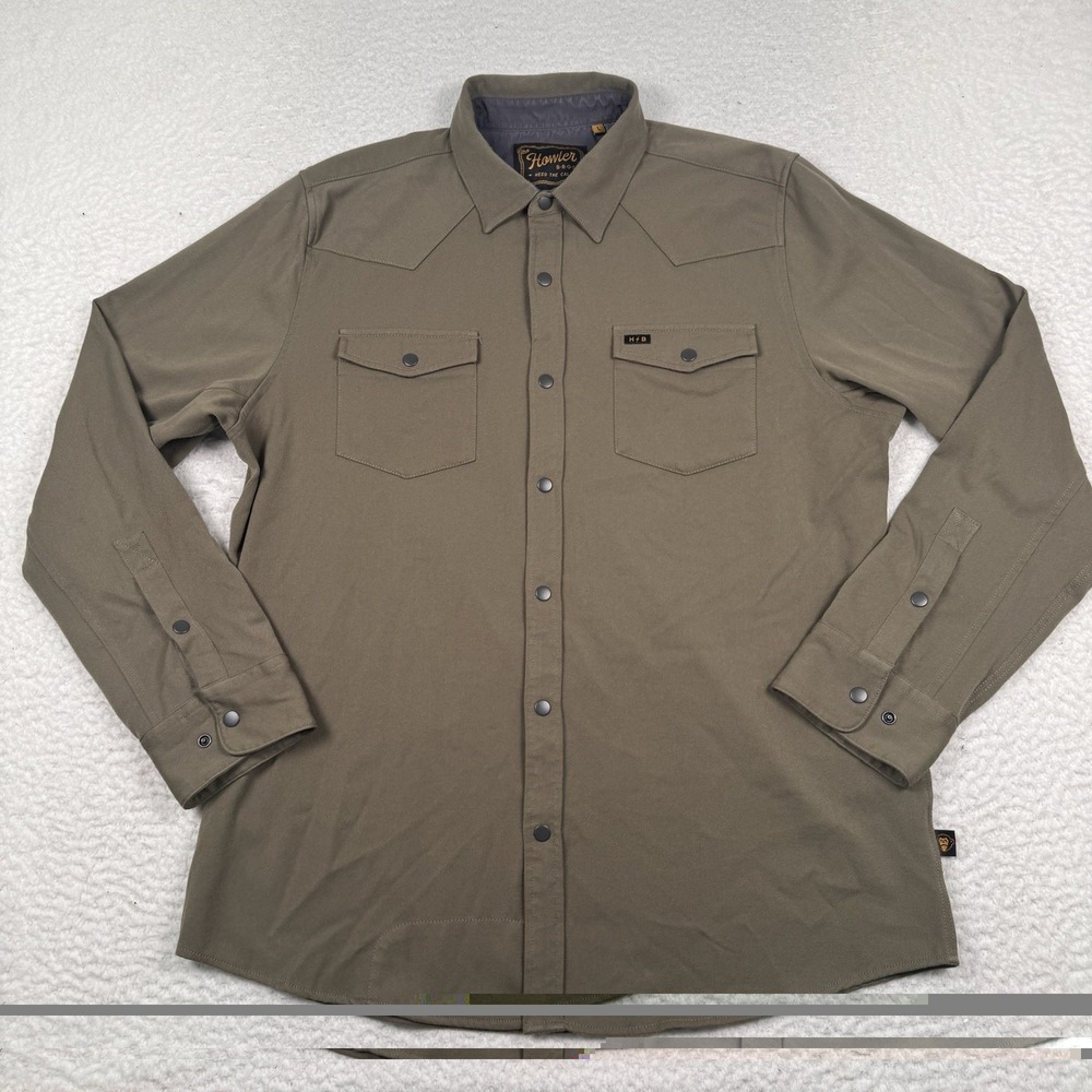 Howler Brothers Men's Large Stockman Stretch Snapshirt Mountain Green